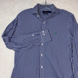 Polo Ralph Lauren Slim Fit Stretch Poplin Gingham Shirt Blue White 15 32/33